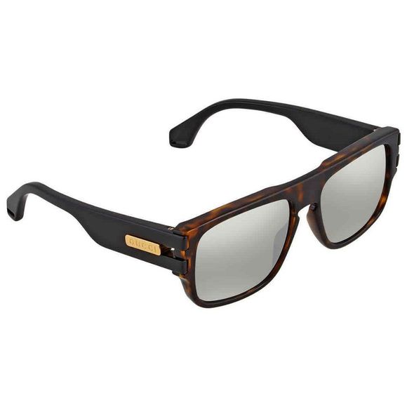 NEW Gucci Silver and Havana Rectangular Men's Sunglasses - Picture 1 of 4